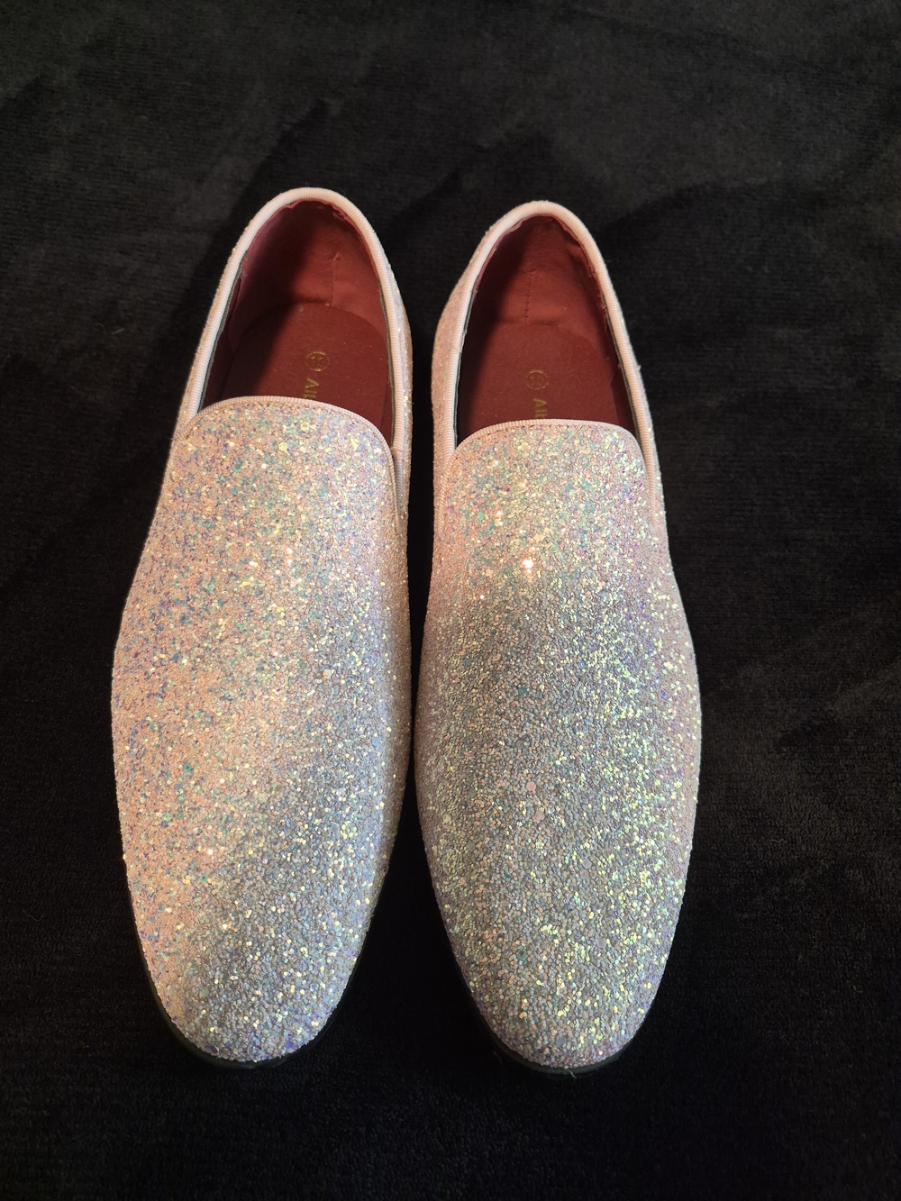 Sparkling Glitter Slip-On Loafers in Iridescent Pink